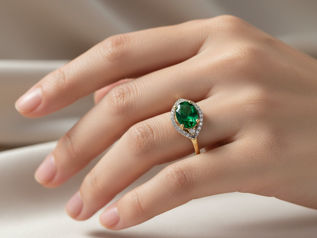 9ct Yellow Gold Emerald Cz Ring.
