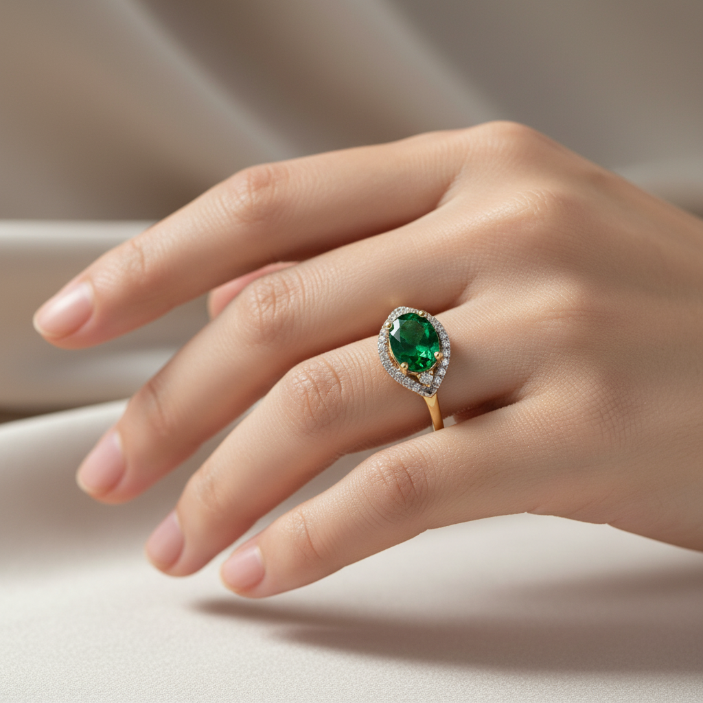 9ct Yellow Gold Emerald Cz Ring.