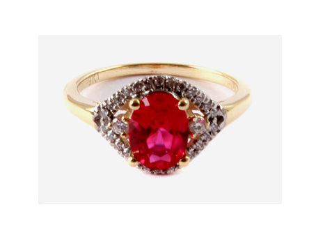 9ct Yellow Gold Ruby Cz Ring.