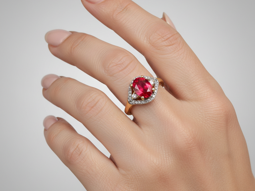 9ct Yellow Gold Ruby Cz Ring.