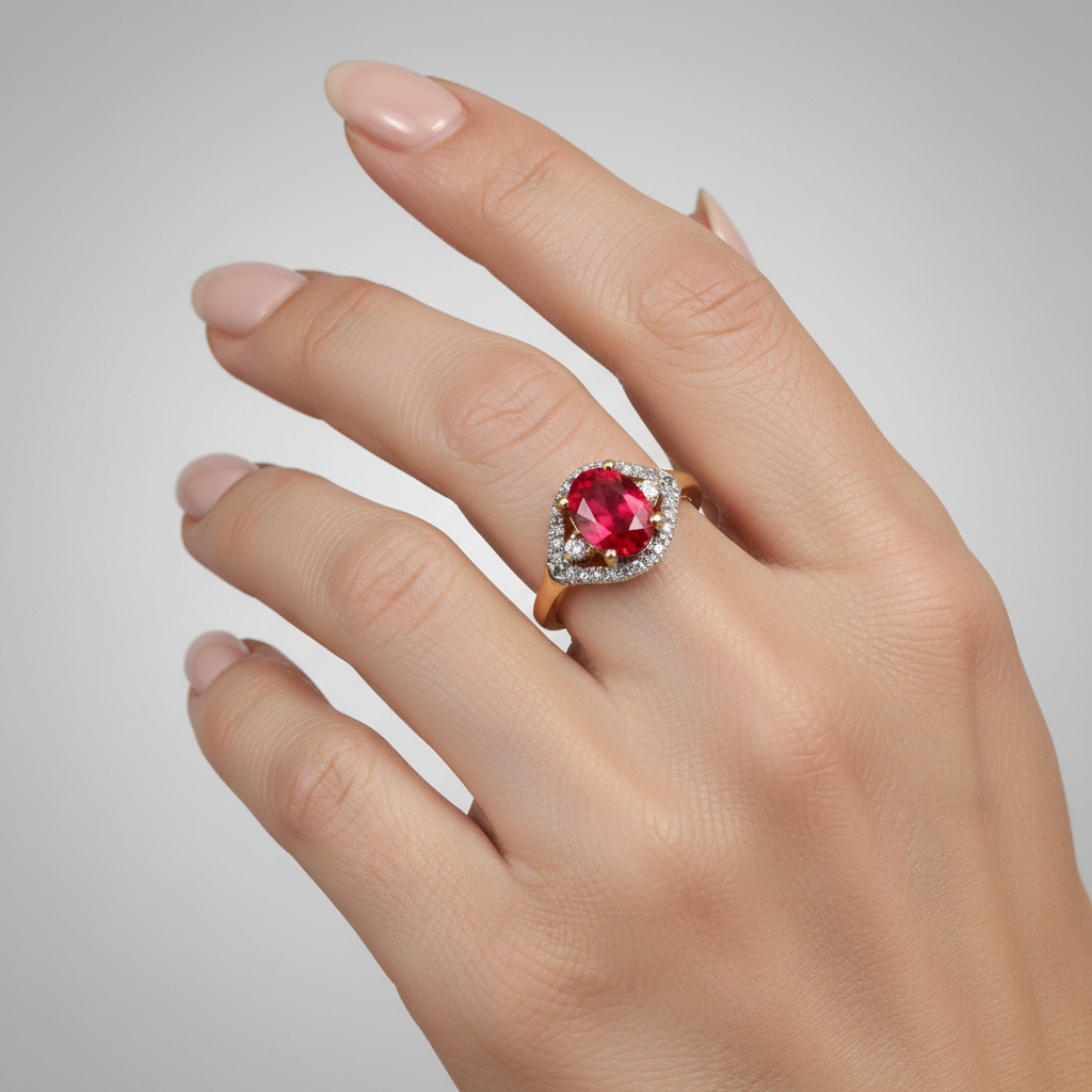 9ct Yellow Gold Ruby Cz Ring.