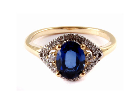 9ct Yellow Gold Sapphire Cz Ring.