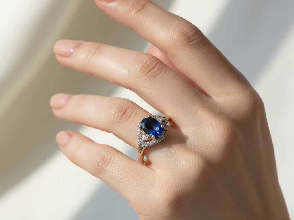 9ct Yellow Gold Sapphire Cz Ring.