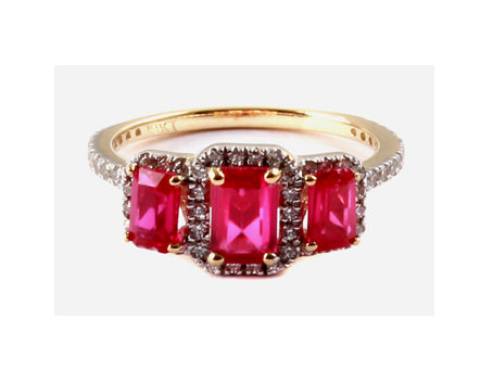 A 9ct Yellow Gold Ruby Cz Ring.