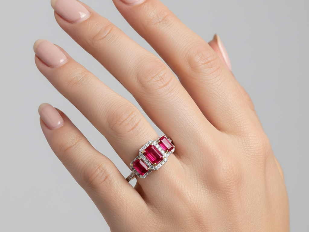 A 9ct Yellow Gold Ruby Cz Ring.