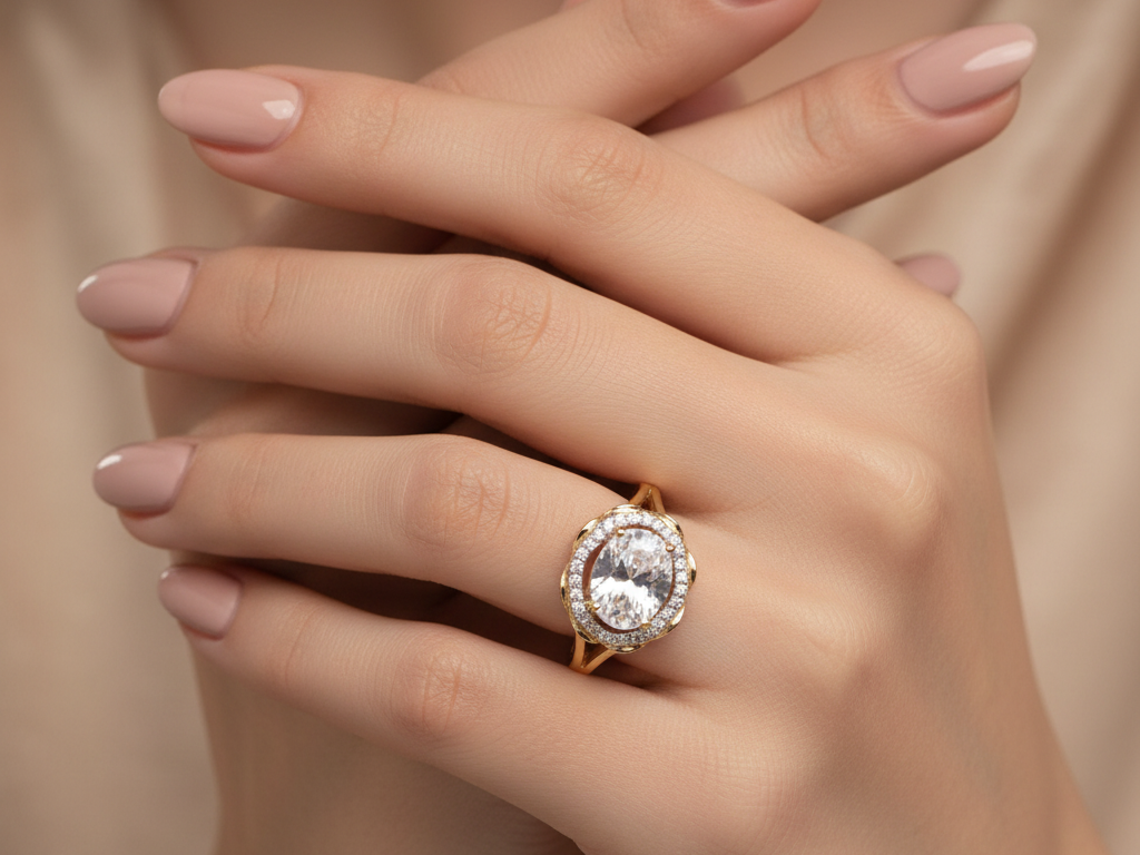 A 9ct Yellow Gold Cz Ring.