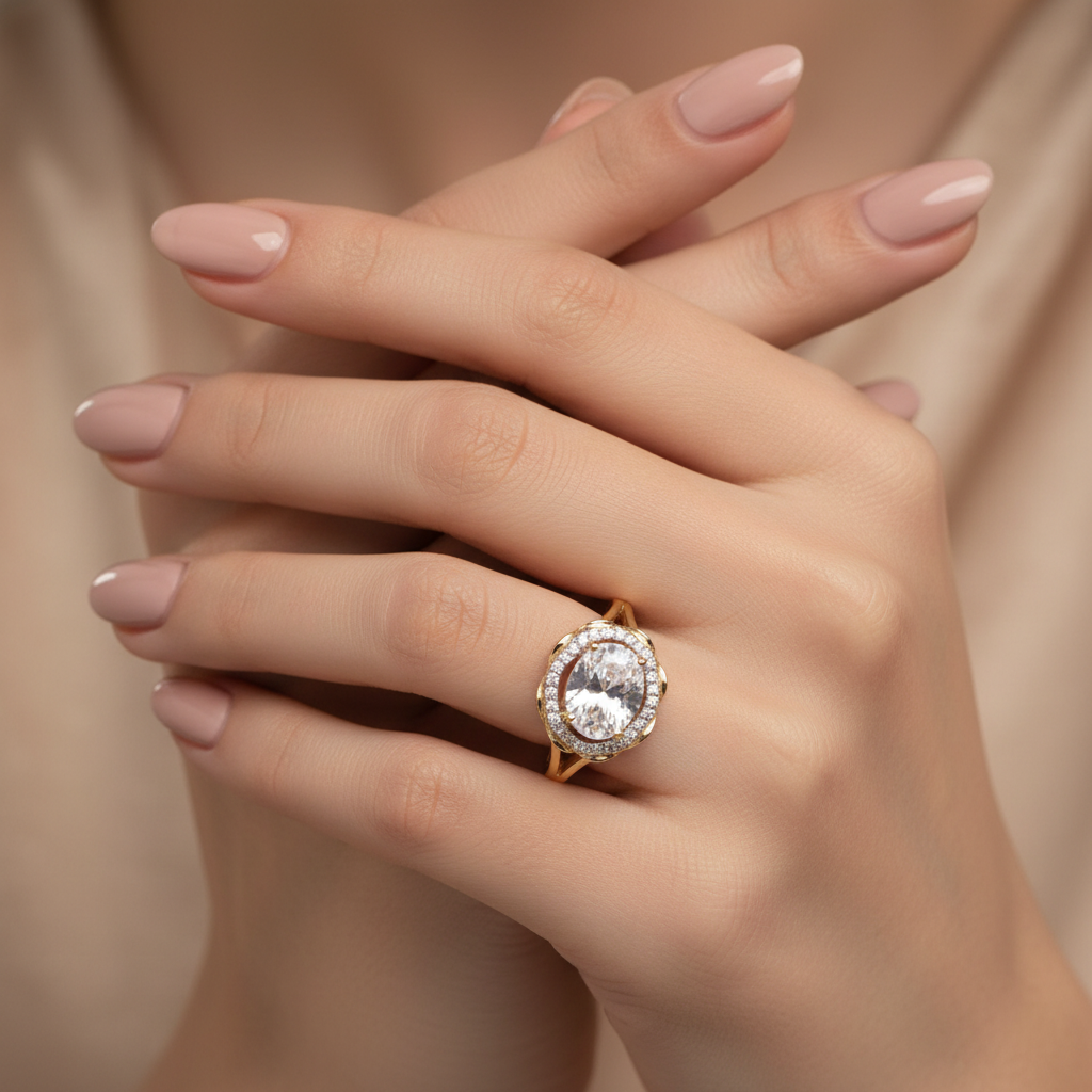 A 9ct Yellow Gold Cz Ring.