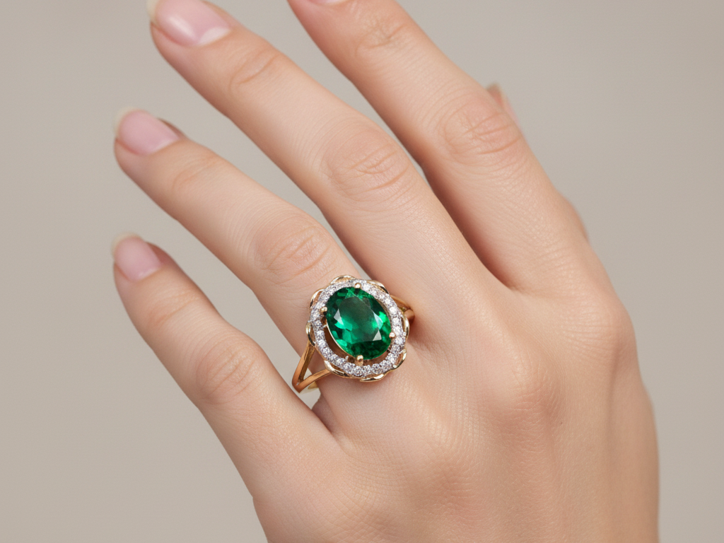 A 9ct Yellow Gold Emerald Cz Ring.