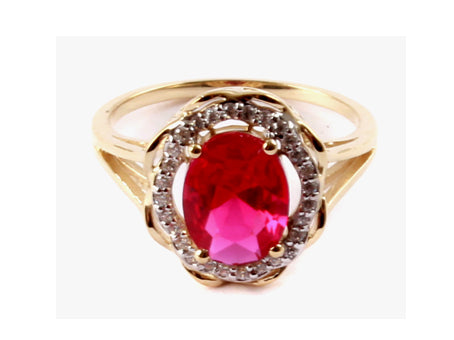 A 9ct Yellow Gold Ruby Cz Ring.