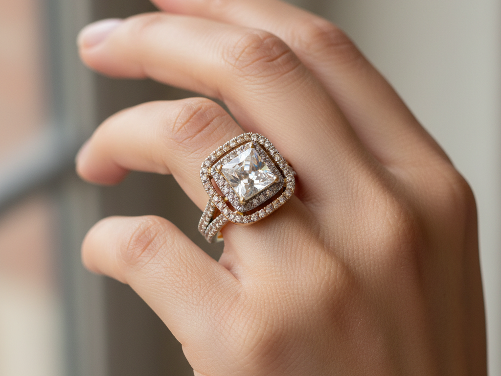 A 9ct Yellow Gold Cz Ring.