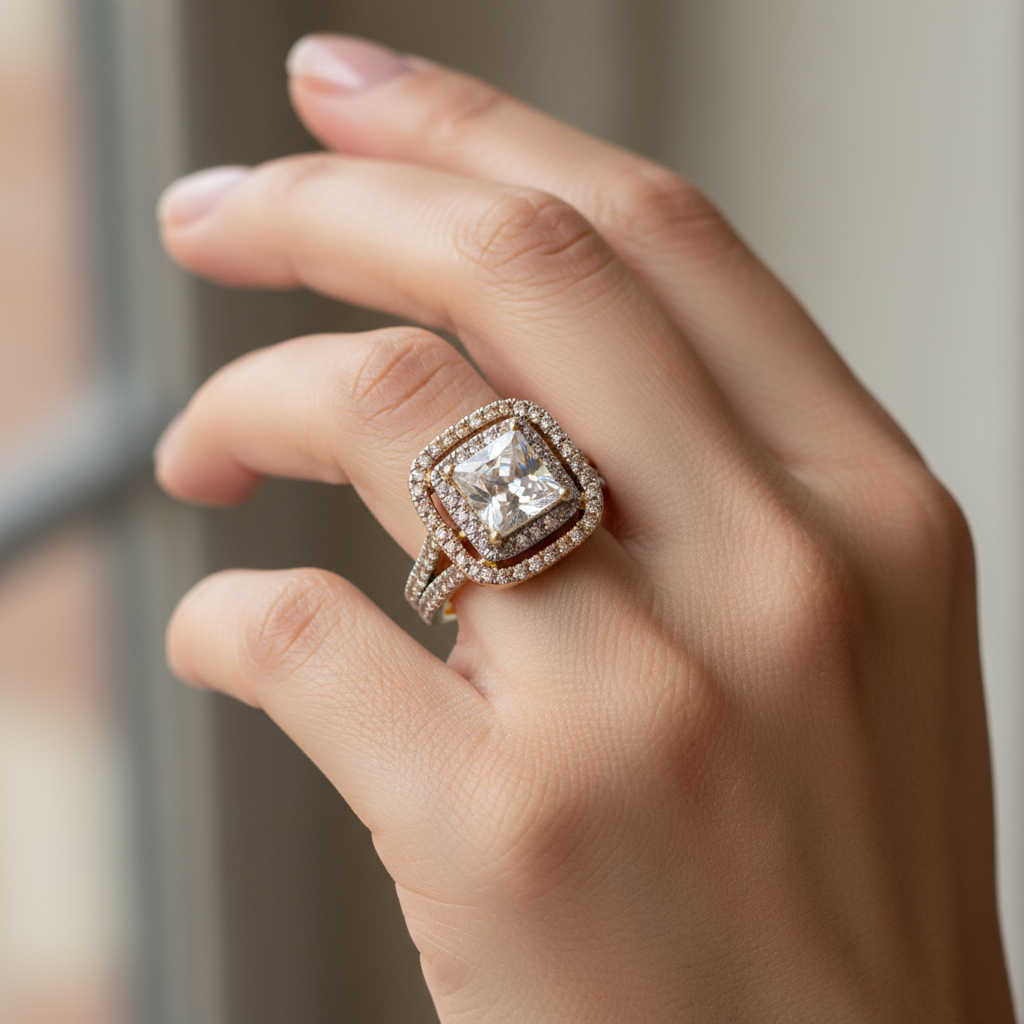 A 9ct Yellow Gold Cz Ring.