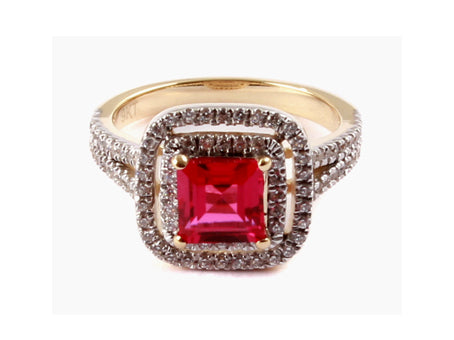 A 9ct Yellow Gold Ruby Cz Ring.