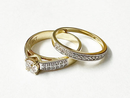 9ct Yellow Gold Cz Ring Set.