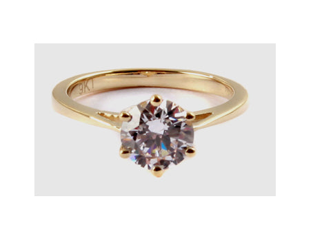 9ct Yellow Gold 7mm Cz Stone Ring.