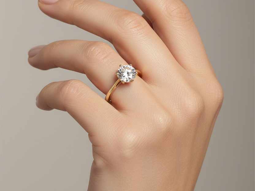 9ct Yellow Gold 7mm Cz Stone Ring.