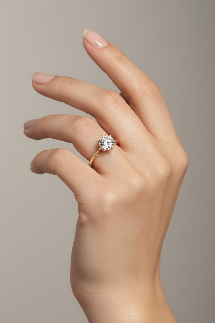 9ct Yellow Gold 7mm Cz Stone Ring.