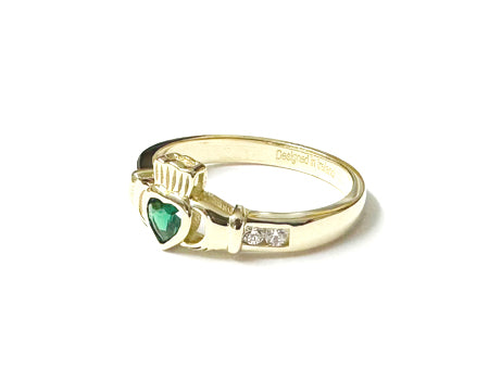 9 CT Yellow Gold Green Cz Claddagh Ring