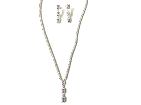 Amethyst Cubic Zirconia Silver Necklace And Earring Set