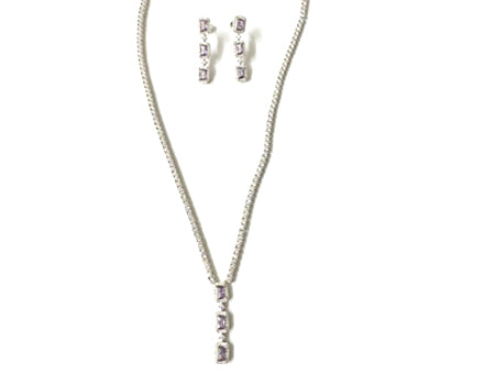 Amethyst Cubic Zirconia Silver Necklace And Earring Set