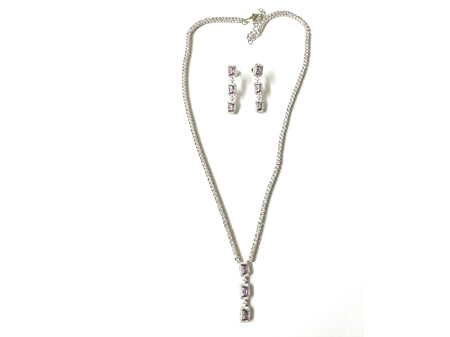 Amethyst Cubic Zirconia Silver Necklace And Earring Set