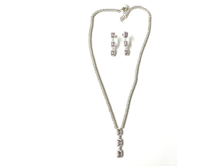 Amethyst Cubic Zirconia Silver Necklace And Earring Set