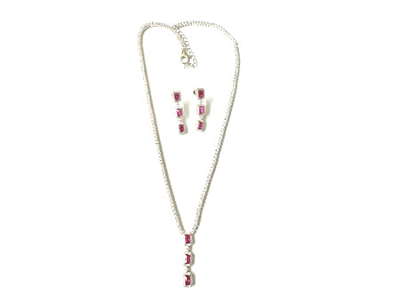 Ruby Cubic Zirconia Silver Necklace And Earring Set