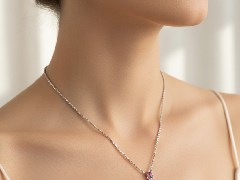 Ruby Cubic Zirconia Silver Necklace And Earring Set