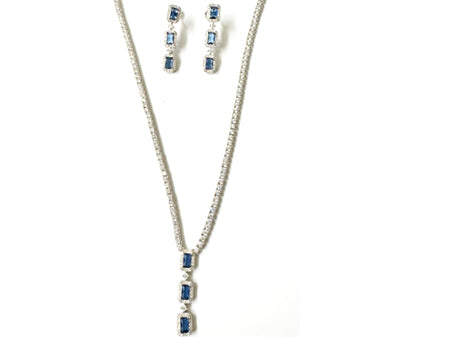 Sapphire Cubic Zirconia Silver Necklace And Earring Set