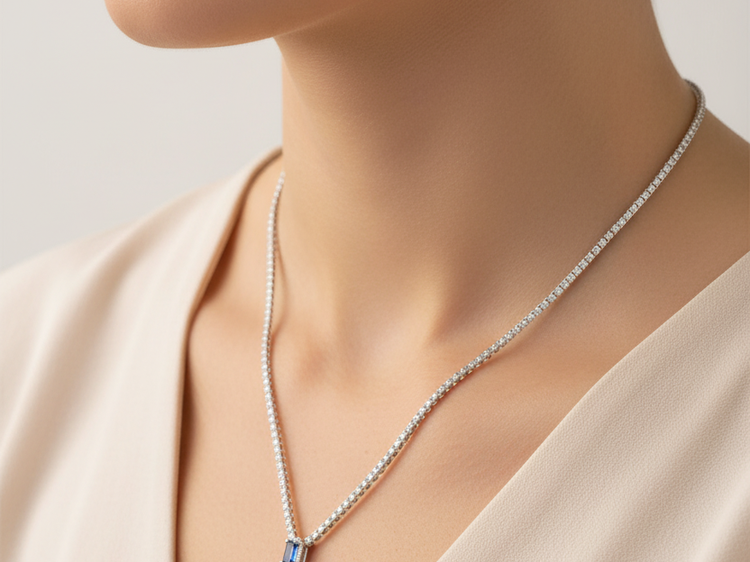 Sapphire Cubic Zirconia Silver Necklace And Earring Set