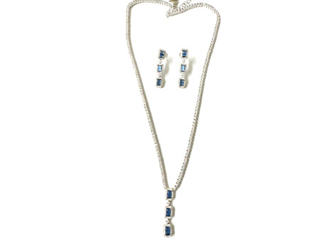 Sapphire Cubic Zirconia Silver Necklace And Earring Set