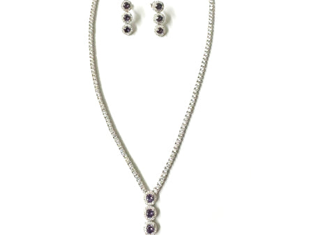 Amethyst Cubic Zirconia Silver Necklace And Earring Set