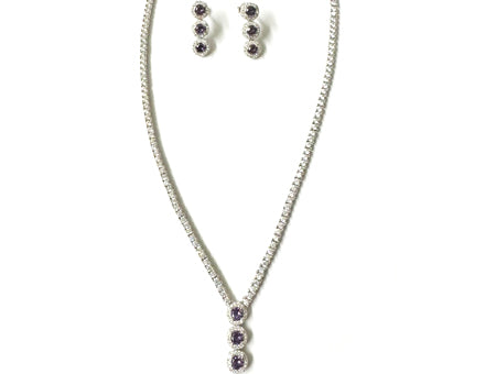 Amethyst Cubic Zirconia Silver Necklace And Earring Set