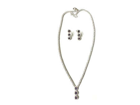 Amethyst Cubic Zirconia Silver Necklace And Earring Set