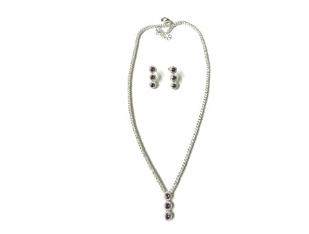 Amethyst Cubic Zirconia Silver Necklace And Earring Set