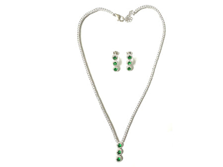 Emerald Zirconia Silver Necklace And Earring Set