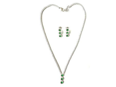 Emerald Zirconia Silver Necklace And Earring Set