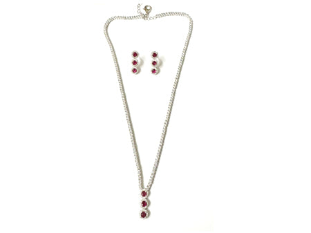 Ruby Cubic Zirconia Silver Necklace And Earring Set
