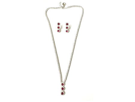 Ruby Cubic Zirconia Silver Necklace And Earring Set