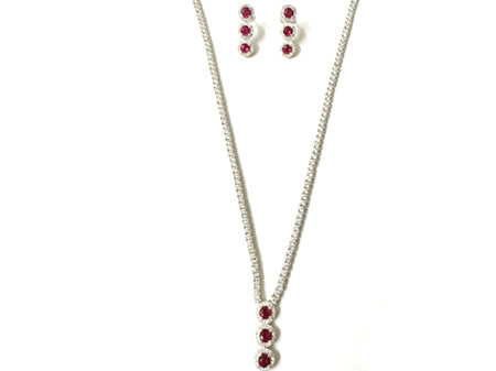 Ruby Cubic Zirconia Silver Necklace And Earring Set