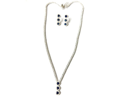 Sapphire Cubic Zirconia Silver Necklace And Earring Set