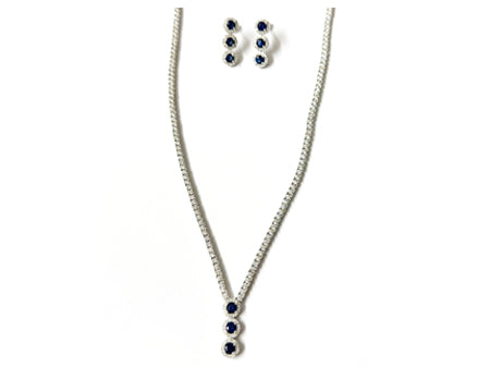 Sapphire Cubic Zirconia Silver Necklace And Earring Set