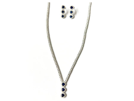 Sapphire Cubic Zirconia Silver Necklace And Earring Set