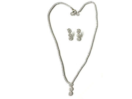 White Cz Silver Necklace And Earring Set