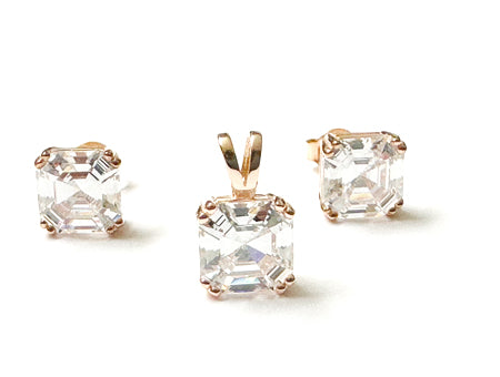 A Rose Plated Silver White Cubic Zirconia Pendant And Earring Set