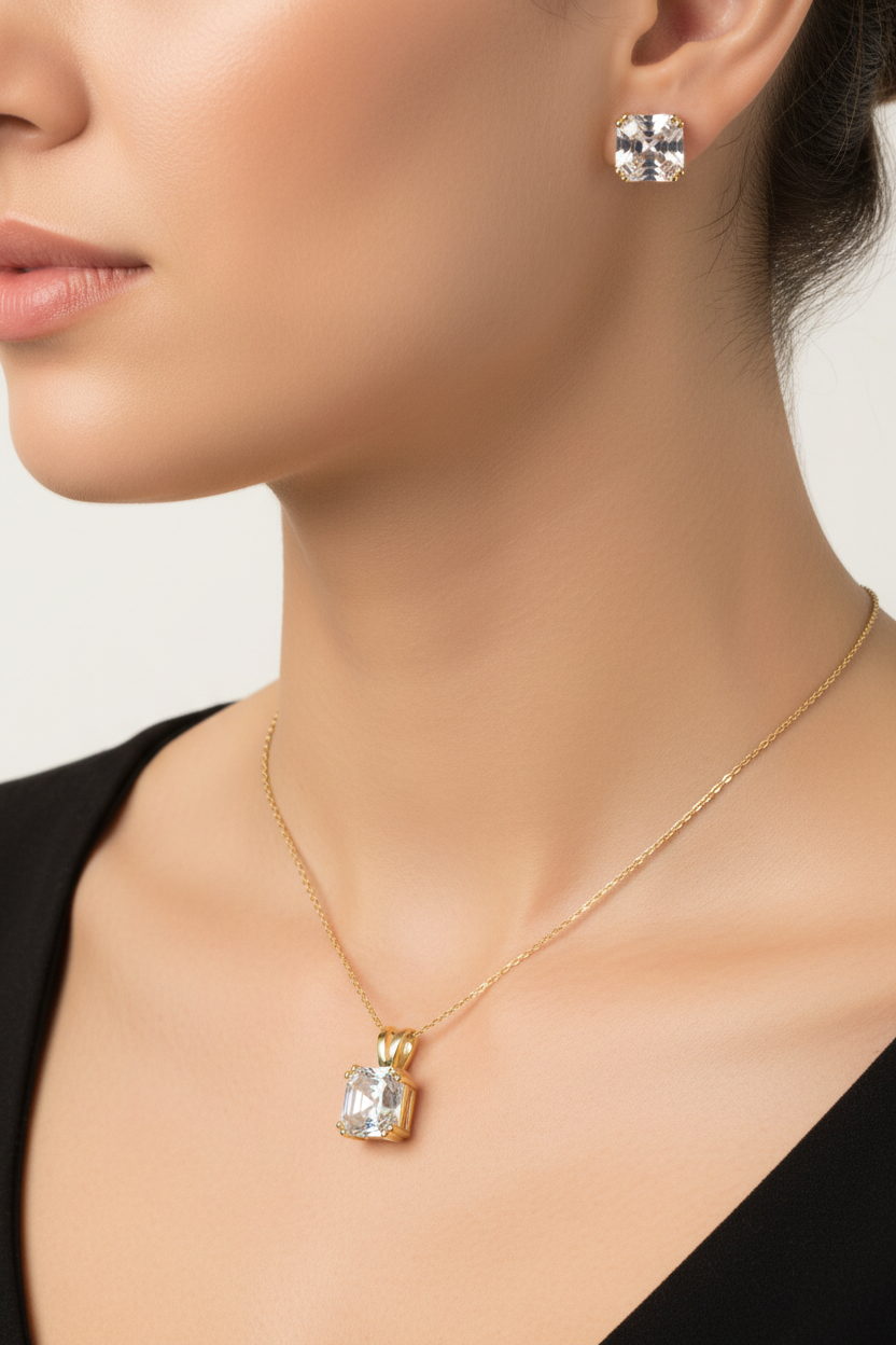 A Yellow Plated Silver White Cubic Zirconia Pendant And Earring Set