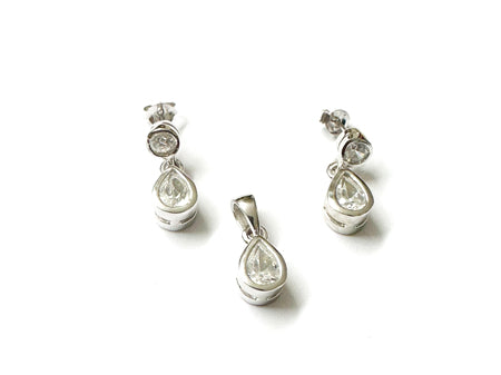 Silver White Cubic Zirconia Pendant And Earring Set