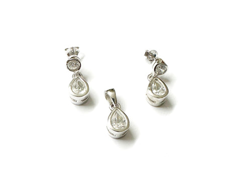 Silver White Cubic Zirconia Pendant And Earring Set