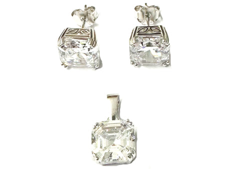 Silver White Cubic Zirconia Pendant And Earring Set