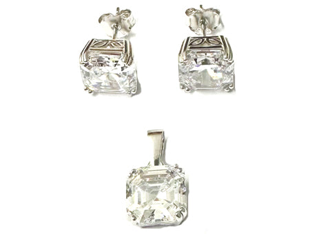 Silver White Cubic Zirconia Pendant And Earring Set
