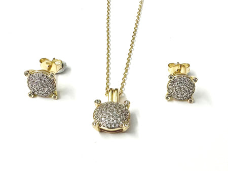A Yellow Gold Plated Silver White CZ Stone Necklace And Earring Set